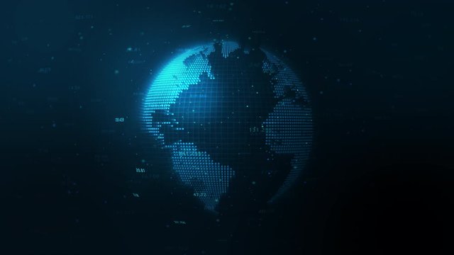 Investment index revolves around the world , technology of economic,Dotted world revolves around itself ,dotted map Flashing in various countries,4k