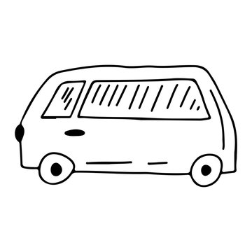 Doodle style bus on an isolated white background. Transport for travel. Stock vector illustration