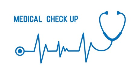 Stethoscope with heart pace line illustration. Medical check up concept. - 327632734