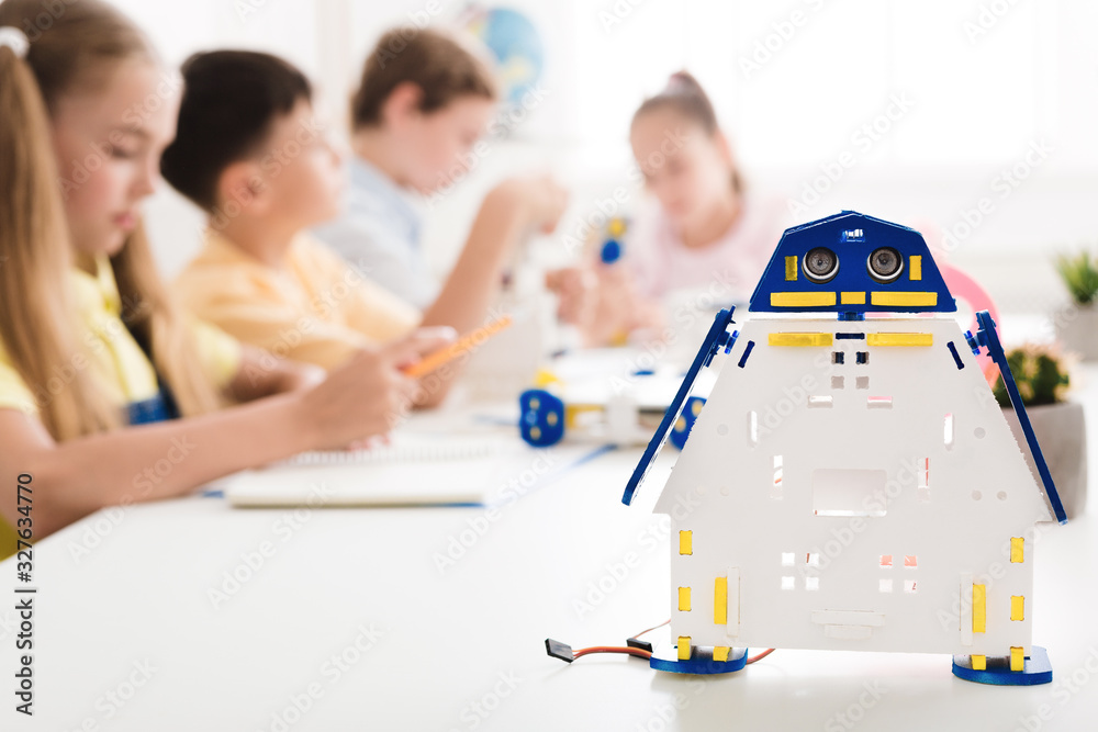 Poster Robotic lesson. Diy robot at stem class
