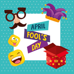 april fools day with hat buffoon and decoration vector illustration design