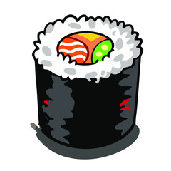 SUSHI AND ROLLS ON A WHITE BACKGROUND