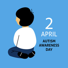 A square vector image with a child figure for the autism awareness day. A template for a medicine flyer poster card design  - 327635753
