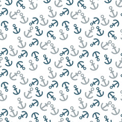 Seamless pattern with the blue anchor on the white background. Vector illustration. eps 10