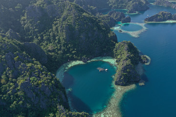 Naklejka na ściany i meble Aerial view of the Twin Lagoon in coron island, Palawan, Philippines
