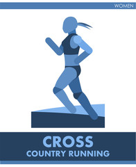 Fototapeta na wymiar Cross country running pictogram. Woman competes in run. Icon of sportsman track and field. Women or girls athletics. Run. International female summer sports. Symbolic image is one of a series. Vector