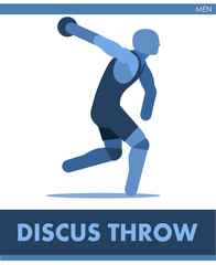 Discus throw pictogram. Man competes in Throwing disk. Icon of sportsman track and field. Men or boys athletics. Run. International male summer sports. Symbolic image is one of a series.  Vector