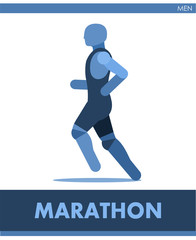 Fototapeta na wymiar Marathon pictogram. Man competes in race running. Icon of sportsman track and field. Men or boys athletics. Run. International male summer sports. Symbolic image is one of a series. Vector isolated.