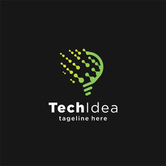 Modern Tech Bulb logo designs concept, Pixel Technology Bulb Idea logo template,  Idea logo design inspiration