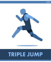 Fototapeta na wymiar Triple jump pictogram. Man competes in triple jumping. Icon of sportsman track and field. Men or boys athletics. Run. International male summer sports. Symbolic image is one of a series. Vector