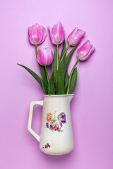 Bouquet of pink tulips. Spring flowers.