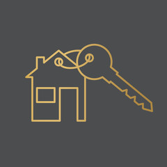 golden house key icon- vector illustration