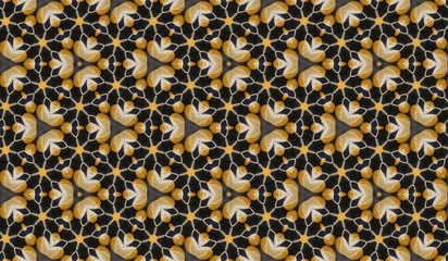 Computer generated image of a mesh of golden flowers raised on a black background
