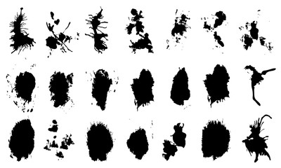 Ink splash collection.Set of black ink blots.
