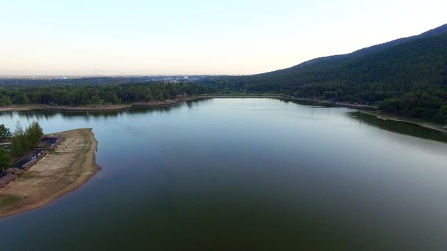 Aerial shot Dam Lake in the mountain.