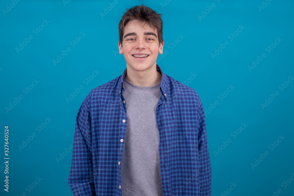 Poster teenager or student isolated on color background