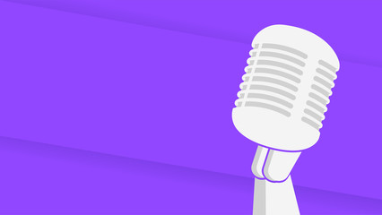 White Microphone illustration with violet trendy background. Broadcasting template with copy space. EPS 10 vector symbol