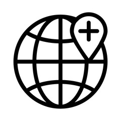 Pin on globe icon. Global location icon. International address symbol.