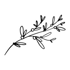 Sprig with berries and semicircular leaves for Easter holiday outline doodle cute digital art. Print for banners, cards, posters, advertising, wrapping paper, coloring books for children and adults.