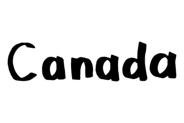 Canada - country name simple lettering. Black ink word drawing. Doodle lettering about touristic places. Travelling design element. Vector illustration