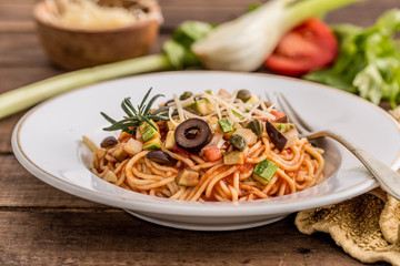 egg noodles with Sicilian sauce