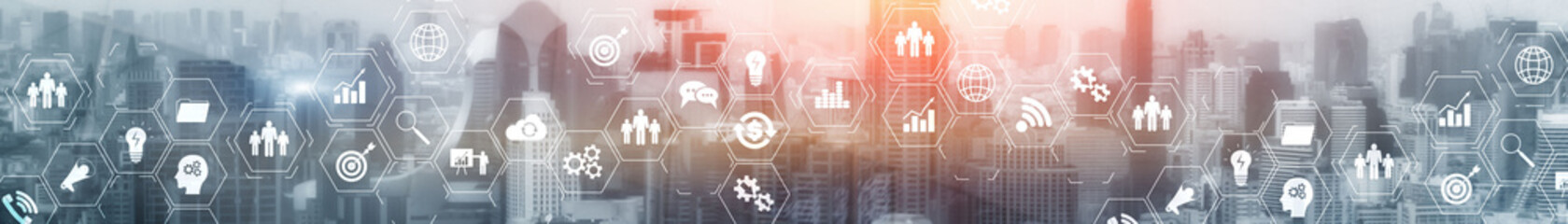 Website banner city skyline business finance technology concept.