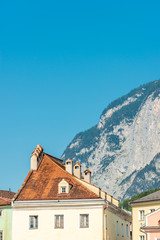 Fototapeta na wymiar Top view to red roofs in Innsbruck old city, Austria.