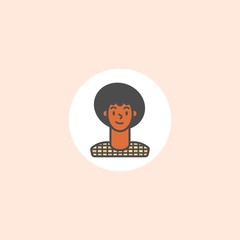 Young man. Outline person. Men's Face avatar. Afro haircut. Minimalistic round Icon. Colored Vector trendy illustration. Cartoon style, simple flat design. Icon is isolated