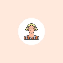 icecream logo1Young lady with blond hair. Outline person. Women's Face avatar. Funny haircut. Minimalistic round Icon. Colored Vector trendy illustration. Cartoon style, simple flat design. Icon is is
