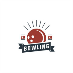 Bowling vector logotype, emblem and badge. Club gaming play, skittle and strike illustration. Template for bowling club, tournament, champion, challenge, Bowling vintage logo. 