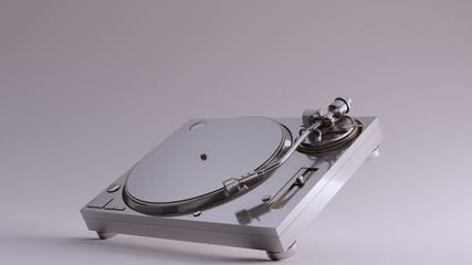Silver Vintage Turntable Record Player Angled Left View 3d illustration 3d render	