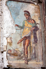 Ancient Fresco of the Roman divinity Priapus Pompeii. Naples, Campania, Italy