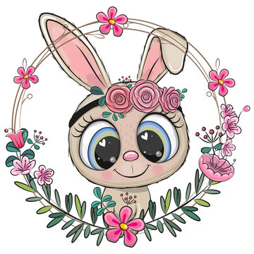 Cartoon Rabbit in a flowers frame
