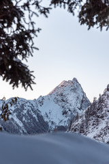 Winter in the Austrian Alps, View of Grosser Rettenstein Mountain in the morning light of a winterday