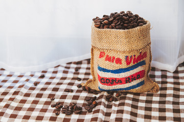 Costa Rican coffee inside a mini sack