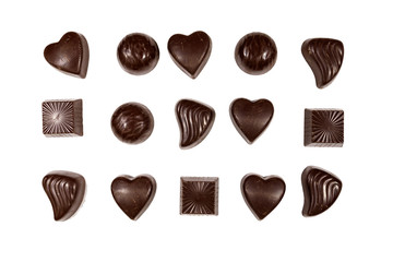 Various chocolate candies isolated on white background