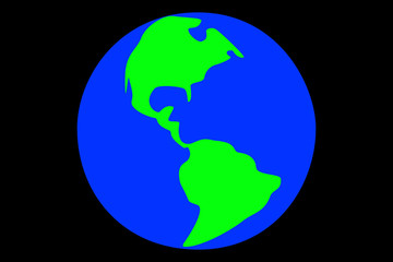 Vector illustration of Earth. Green continents of North and South America, blue planet and black space background.