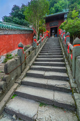 Stone staircase leading to a small altar for offerings in Taizi Po Temple (Fuzheng Guan complex) Wudang Mountain, Wudang, Hubei province, China