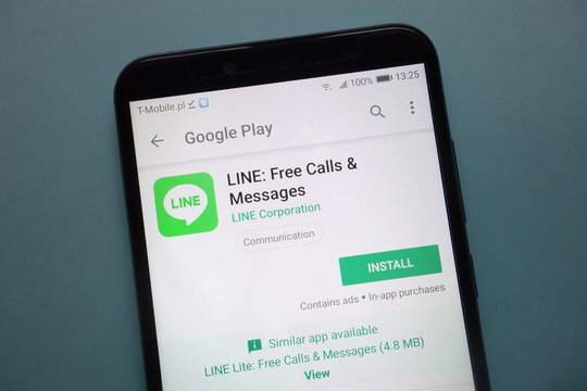 KONSKIE, POLAND - November 25, 2018: Line app on Google Play website displayed on smartphone