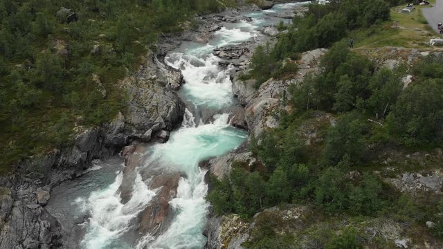 Beautiful wild river called Otta in Norway.
Fly over with drone.