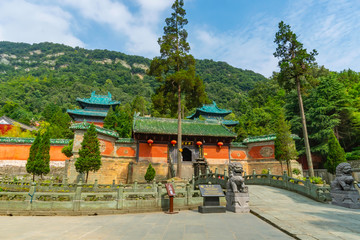 Stone bridge that gives access to the entrance to Purple Cloud Palace (Zixiao Palace) on Wudang Mountain, Hubei province, China