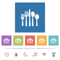 Cutlery flat white icons in square backgrounds