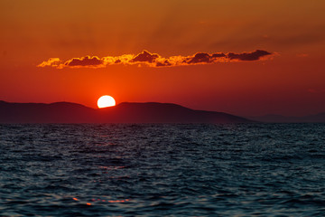 Breathtaking view of red sunset at Croatian sea