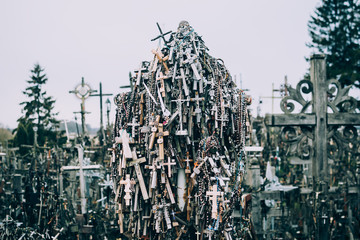 Numerous crosses on a popular christian pilgrimage site, the Hill of Crosses in Lithuania.