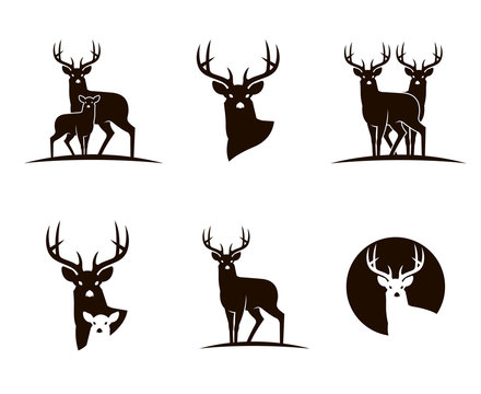 collection of emblems with black deer isolated on white background