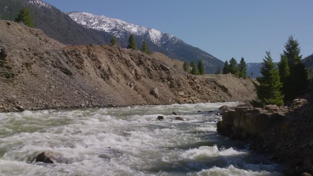 Fast moving rapids move down canyon in Montana
