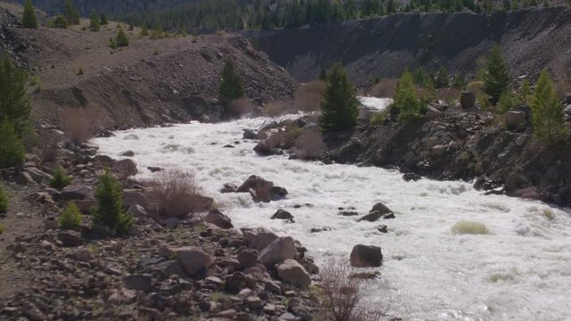 Fast moving rapids move down canyon in Montana