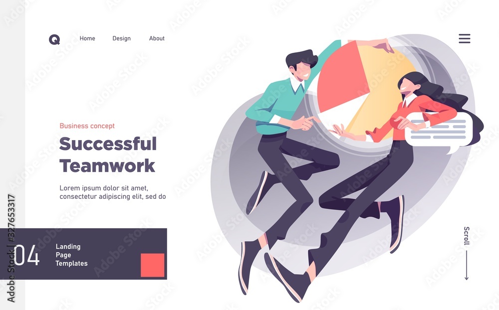 Canvas Prints teamwork presentation slide template or landing page website design. business concept illustrations.