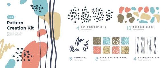 Set of abstract trendy hand drawn shapes and design elements. Pattern Creation set. Vector