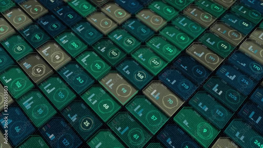 Poster abstract background of numbers in cells flowing slowly on black background, seamless loop. animation